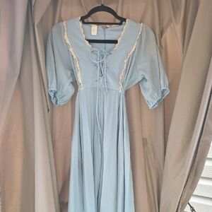 Elegant Blue Lace-Trimmed Dress